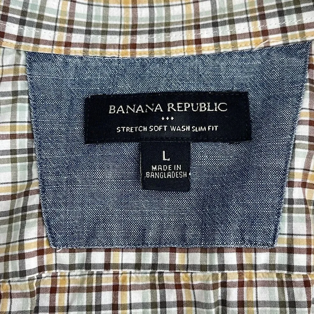 Banana Republic Stretch Slim Fit Soft Wash Plaid Shirt Men's Size Large